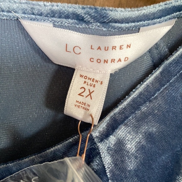 LC Lauren Conrad duller blue velvet volume sleeve top  boho vibe size XL - Picture 8 of 15